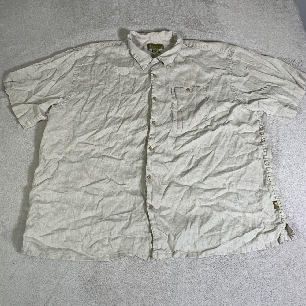 Cabana Shirt Mens 3XL Beige 100% Linen Short Sleeve Button Up Casual Resort